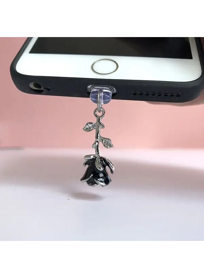 Black 3D Alloy Rose Phone Dust Plug Charm For Android Type C iPhone Gift - Image 1